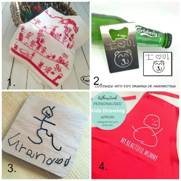 Turn kids artwork into gifts: kitchen gifts
