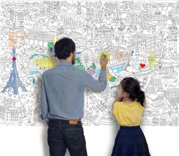 Giant coloring maps. Not only a fun but also educational activity for kids. Maps of Paris, London, Barcelona and New York. A great activity to keep the kids busy on a rainy or snowy day