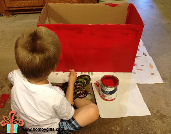 Make a cardboard car wash from a box. DIY cardboard toy for kids. Learn how to make it waterproof so kids can actually play with water. Fun summer activity. Kids can help with painting and decorations| at Non Toy Gifts