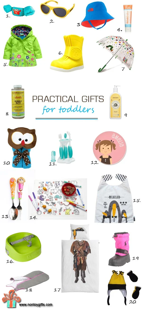Looking for great gifts that both young kids and parents will absolutely love? This is an awesome list of 20 practical gifts for toddlers. Keep it for birthday parties or Christmas. | at Non Toy Gifts