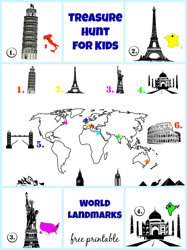 Treasure hunt for kids - landmarks of the world