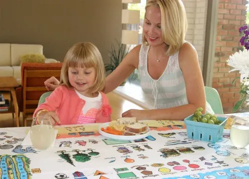 Four tablecloths for kids that will engage them in unique ways at the table, without distracting but rather keeping them occupied while eating - at Non Toy Gifts