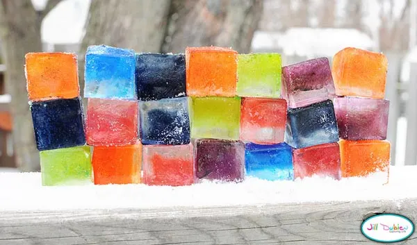 Color ice blocks - one of the 20 snow activities forThe ultimate list of snow activities for kids - at Non Toy Gifts