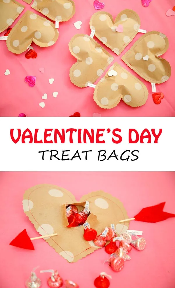 Simple DIY Valentine's Day treat bags to make from wrapping paper. Free printable. - at Non Toy Gifts