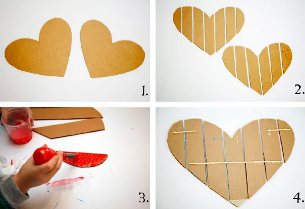 Make a Valentine heart from a cardboard box. It is a fun Valentine craft for kids.
