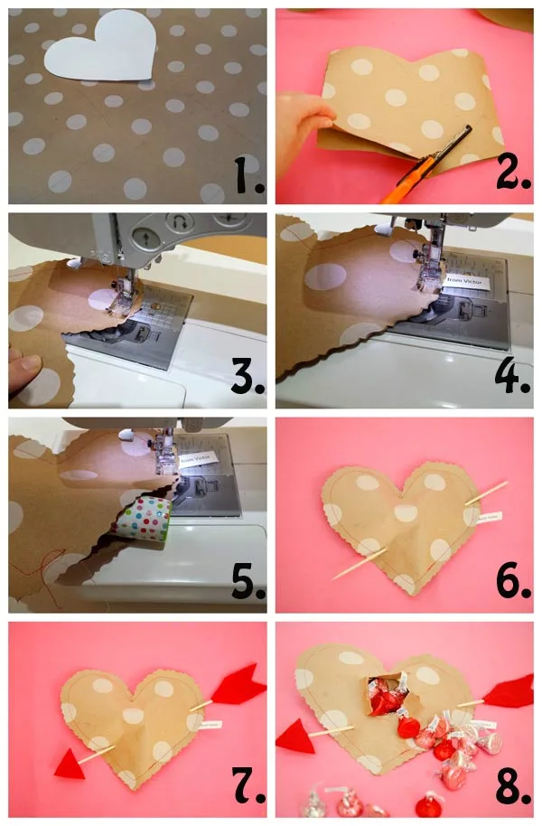 Simple DIY Valentine's Day treat bags to make from wrapping paper. Free printable. - at Non Toy Gifts