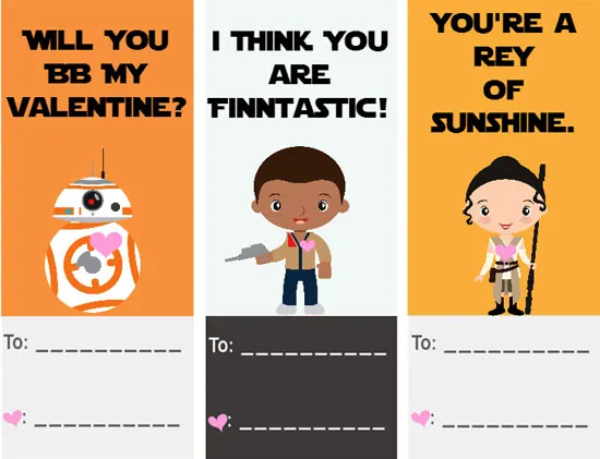 30 Star Wars Valentines Cards - free printables