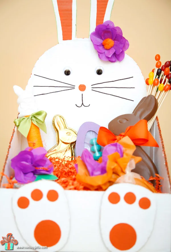 DIY bunny shaped Easter basket to make from a cardboard box. | at Non Toy Gifts