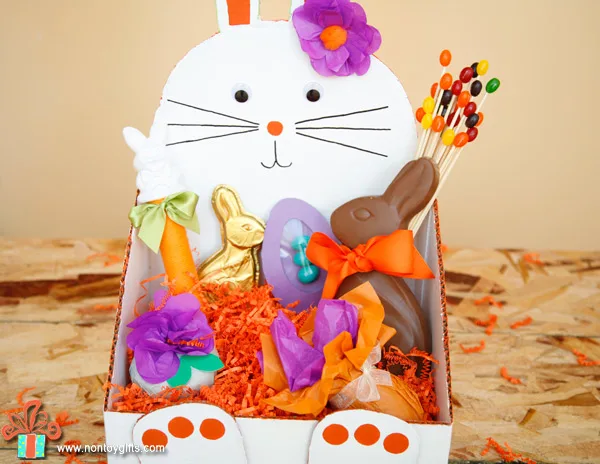 DIY bunny shaped Easter basket to make from a cardboard box. | at Non Toy Gifts