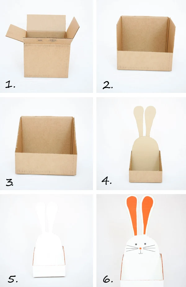 DIY bunny shaped Easter basket to make from a cardboard box. | at Non Toy Gifts