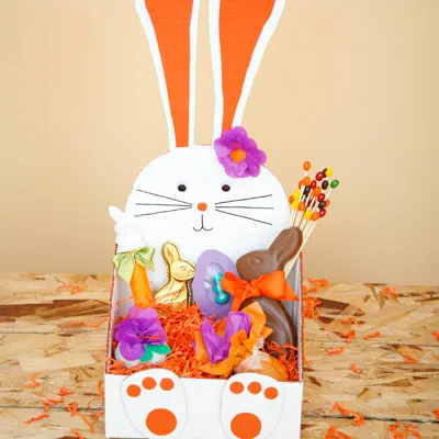 DIY bunny shaped Easter basket to make from a cardboard box. | at Non Toy Gifts