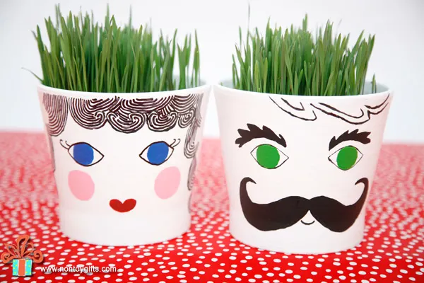 Grass head pots - a fun spring gardening craft for kids. Plant the seeds, water everyday and wait for the grass to grow. | at Non Toy Gifts