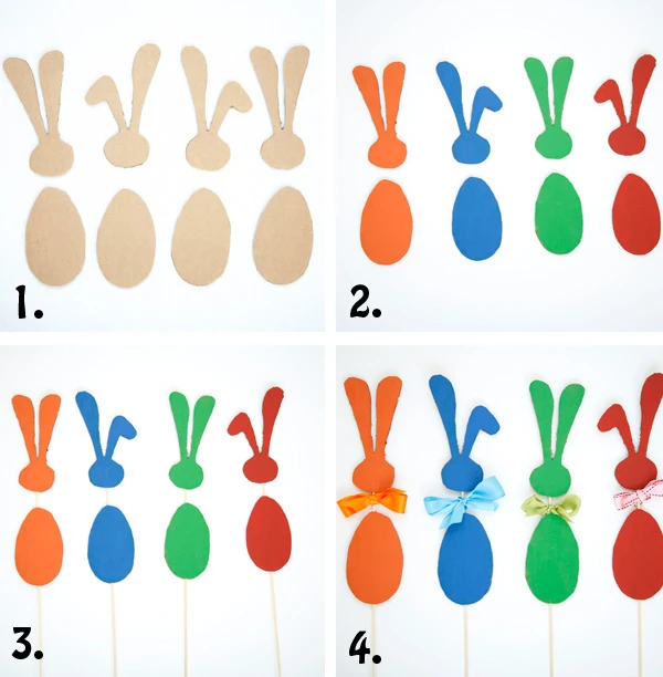 Make bunnies on a stick for your kids to play with or use them as Easter decoration. It's an easy Easter craft that makes use of a cardboard box. | at Non Toy Gifts