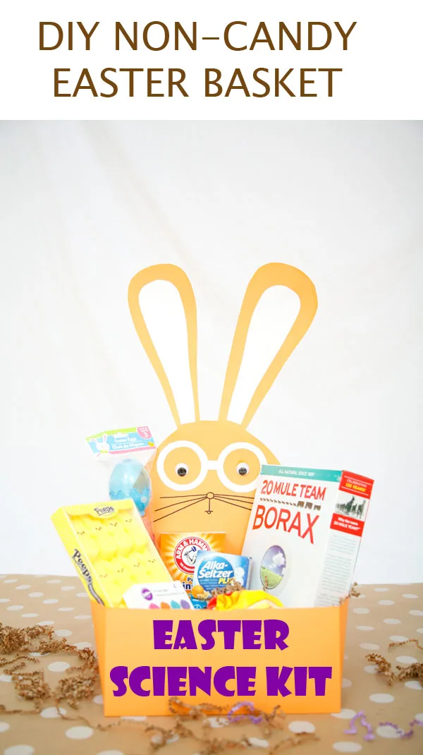 DIY Easter science kit for kids - a great non-candy Easter basket idea. It includes instruction on how to make the basket and what materials to include for 6 science experiments. | at Non Toy Gifts