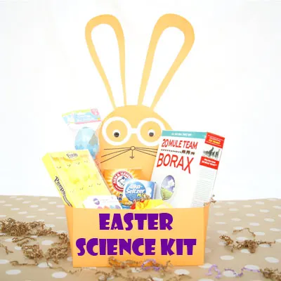 DIY Easter science kit for kids - a great non-candy Easter basket idea. It includes instruction on how to make the basket and what materials to include for 6 science experiments. | at Non Toy Gifts