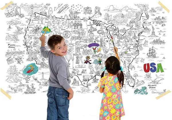 3 coloring maps of America. Fun and educational activity for kids, it introduces art and geography and encourages collaboration. Great classroom or homeschool activity. Better than a color page- at Non Toy Gifts
