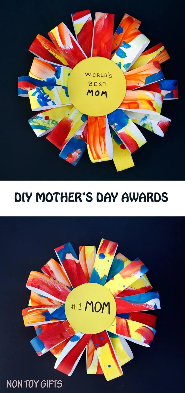 DIY Mother's Day Awards - an easy Mother's Day craft. It can be made as a gift for grandma. Turn the kids' artwork into a handmade gift. | at Non Toy Gifts