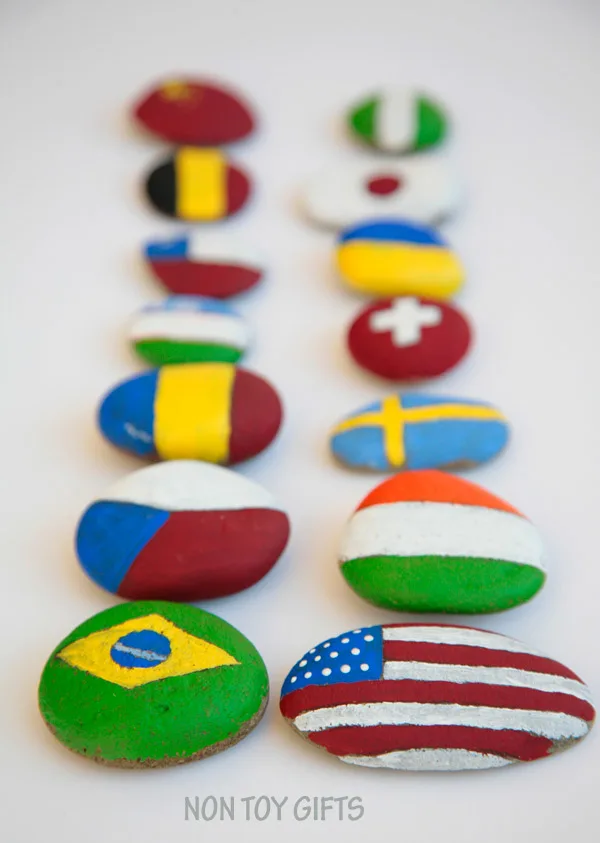 Painted flag rocks - teach kids about flags and help them identify some of them. It's a fun and simple stone craft. | at Non Toy Gifts