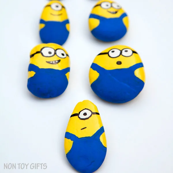 These painted Minion rocks or stones make a super cute and simple craft for all Minion fans out there: kids and parents. | at Non Toy Gifts