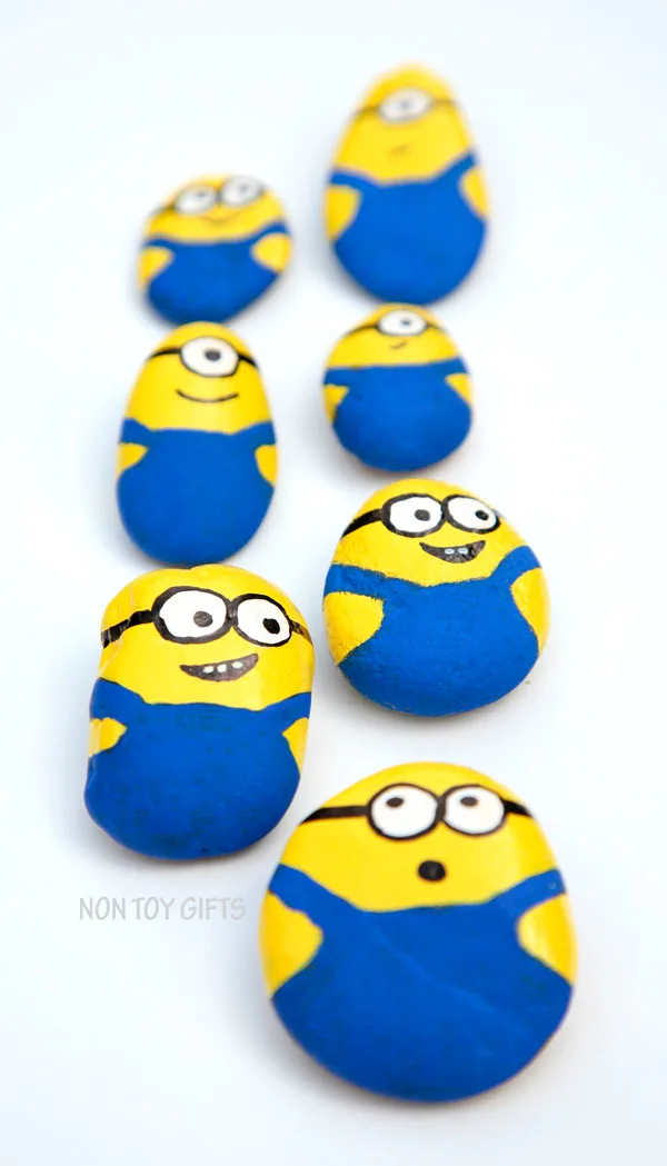 These painted Minion rocks or stones make a super cute and simple craft for all Minion fans out there: kids and parents.