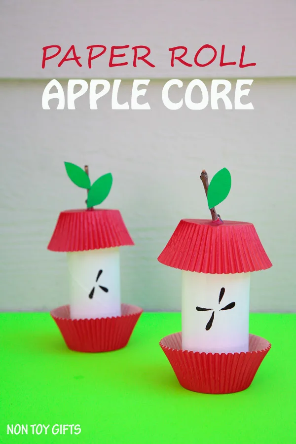 Paper roll apple core craft for preschoolers, kindergarteners and older kids. This paper roll apple craft is great for fall or autumn