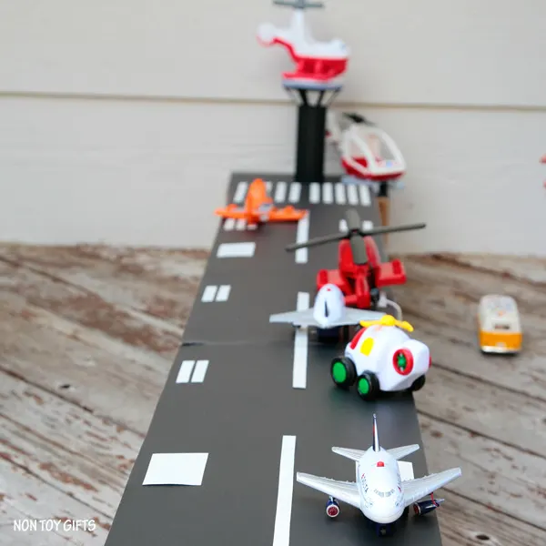 DIY cardboard airport toy to make for kids. | at Non Toy GIfts
