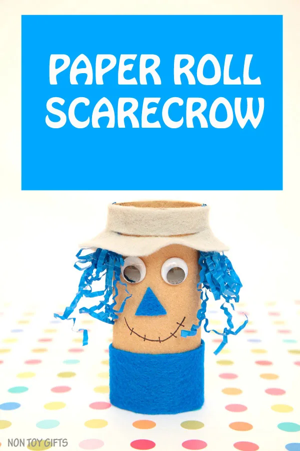 Paper roll scarecrow craft for kids. An easy fall craft that uses recyclable items. | at Non Toy Gifts