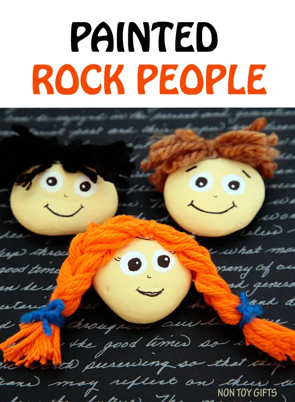 PAINTED ROCK PEOPLE. Kids can use these happy face stones for creative play. Fun activity for children of all ages. | at Non Toy Gifts