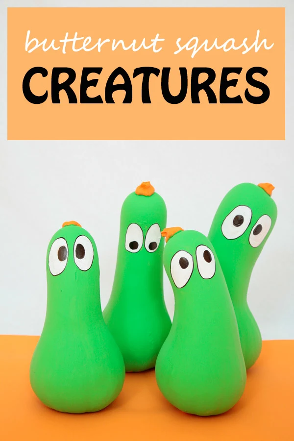A fun and easy craft for kids to try this fall. Paint a few butternut squashes and turn them into green creatures. | at Non Toy Gifts