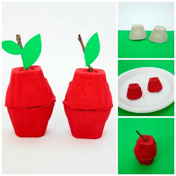 Egg carton apple craft. Simple fall craft to try with kids. A nice craft that uses recyclable materials | at Non Toy Gifts