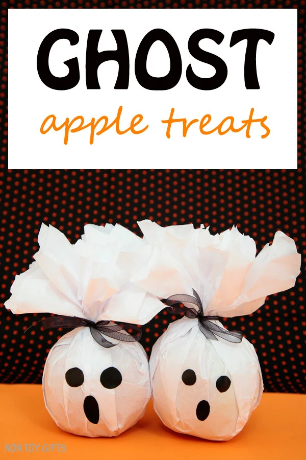 Healthy ghost treats to make for kids for Halloween . Use apples or oranges. Great non-candy Halloween treats. | at Non-Toy Gifts