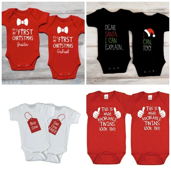 Bodysuits for twins' first Christmas