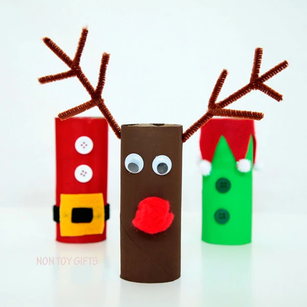 Paper roll Christmas craft for kids: Santa, elf and reindeer. | at Non Toy Gifts