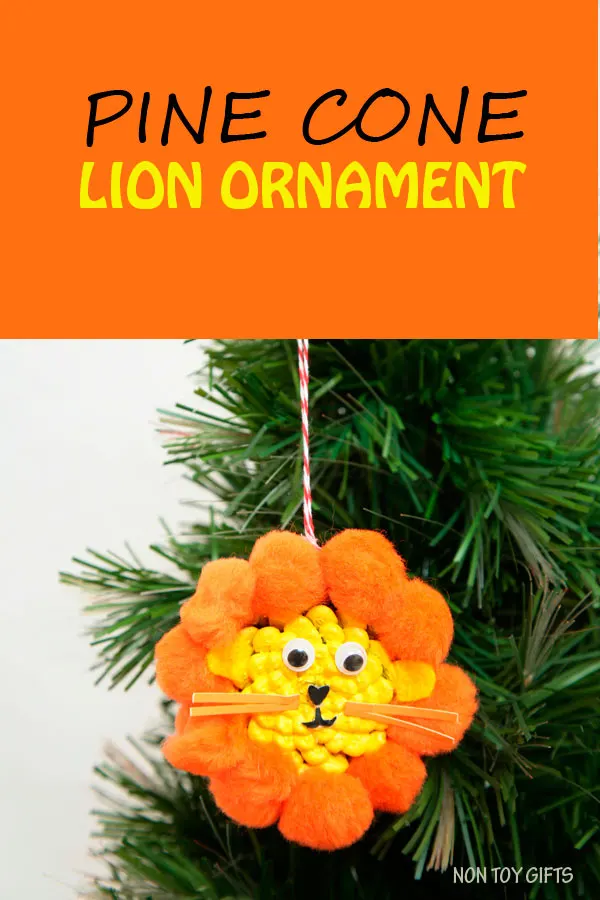 DIY pine cone lion ornament. Fun winter craft for kids. | at Non-Toy Gifts