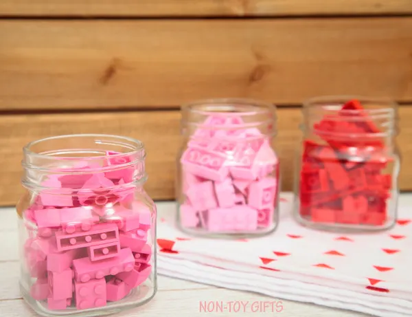 These LEGO Valentines in mini jars are great for kids who love to build and crate with LEGOs. Perfect if you are looking for non-candy Valentine ideas.