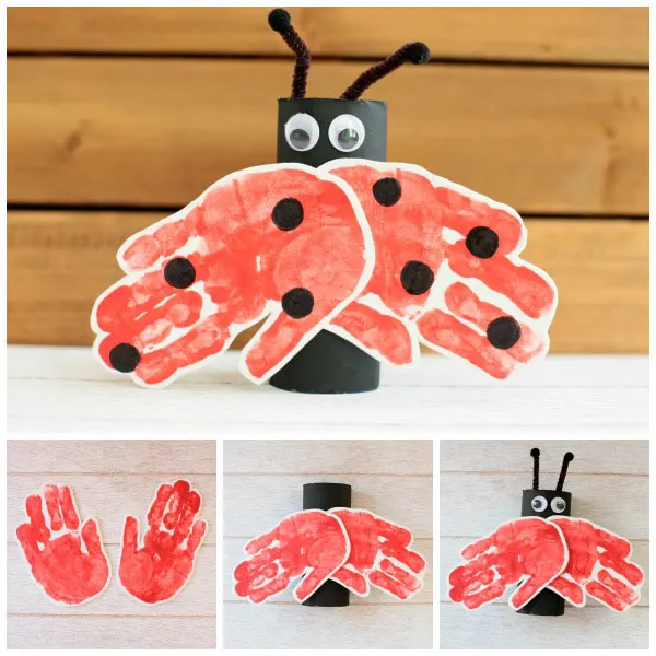 A handprint and paper roll ladybug craft for kids. It is an easy spring craft or for learning about insects. | at Non-Toy Gifts