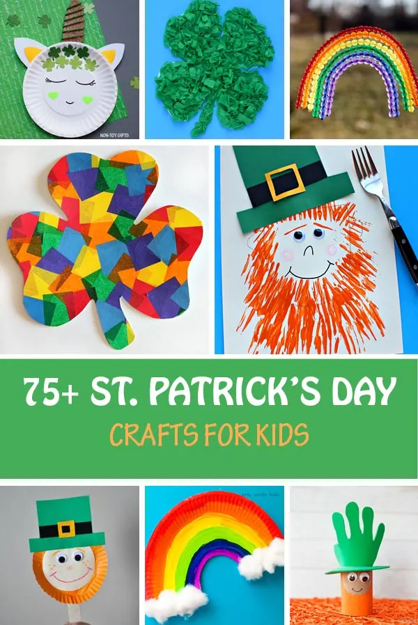 St Patrick's Day crafts for kids: shamrock, clover, rainbow and leprechaun craft ideas. Create with paper plates, paper rolls, handprints, tissue paper and more. #stpatricksday #nontoygifts #rainbowcraft #leprechaun
