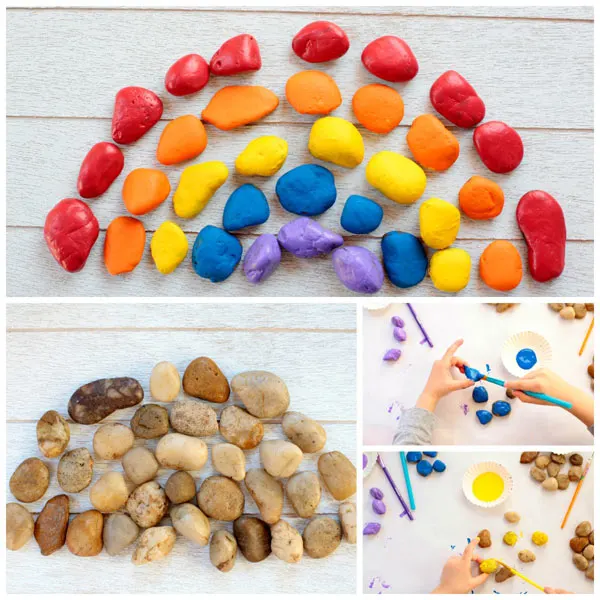 Painted stone rainbow craft for kids. Celebrate spring with a fun and easy craft for toddlers and older kids. | at Non-Toy Gifts