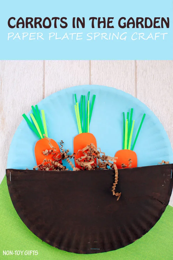 Carrots in the garden craft for kids. Easy paper plate spring or Easter craft for toddlers and preschoolers. | at Non-Toy Gifts