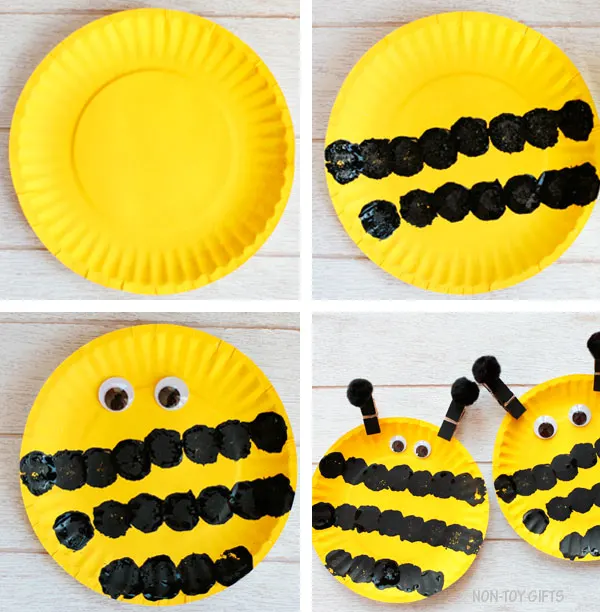 Paper plate bee collage