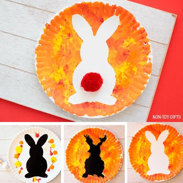 Paper plate bunny craft collage