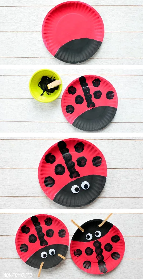 Easy paper plate ladybug craft for preschoolers and older kids. This easy spring craft is perfect for an insect and bug study unit in the classroom. | at Non-Toy Gifts