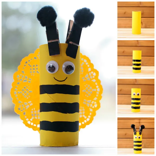 Easy paper roll bee craft for kids. This easy spring craft is perfect for an insect study unit in the classroom. Toddlers and preschoolers will love it. | at Non-Toy Gifts