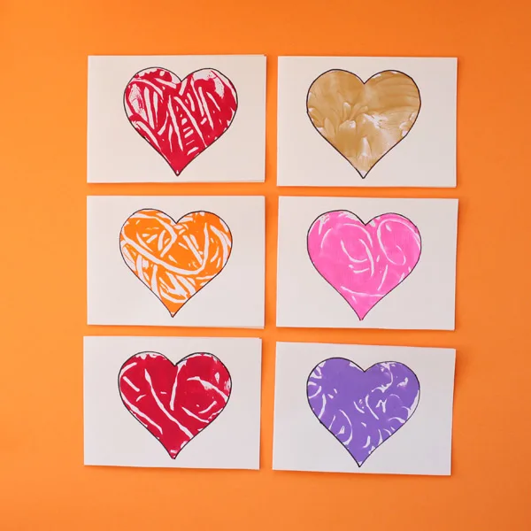 Monoprint heart card for kids to make for Mother's Day or Valentines. | at Non-Toy Gifts