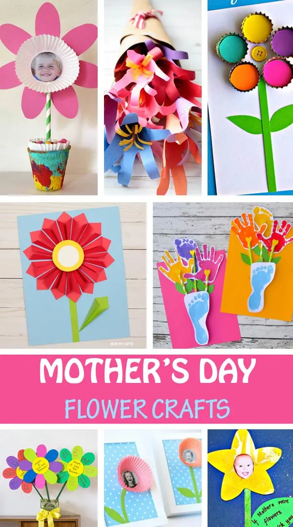 Mothe'r Day flower crafts for kids to make for mom or grandma. Personalized handprint and footprint flowers, fingerprint planters and more. #MothersDaycraft #flowercraft #nontoygifts