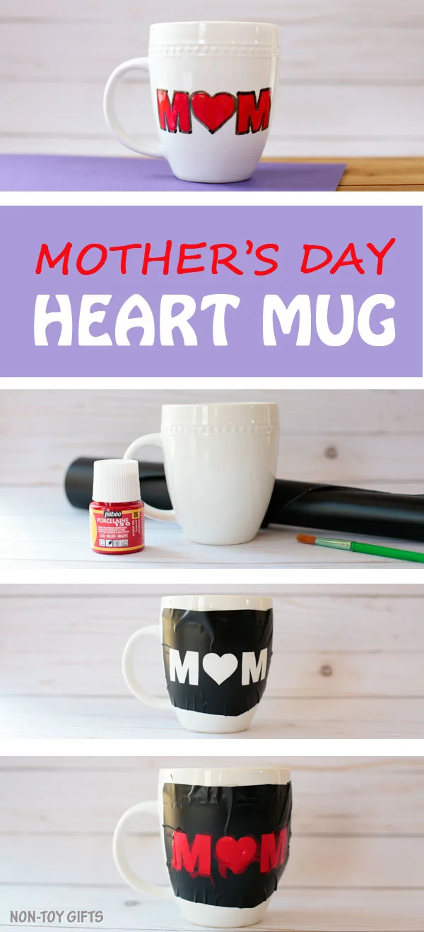 DIY mother's Day heart mug- easy gift for kids to make for their mom. Toddlers and preschoolers can make this craft. | at Non-Toy GIfts