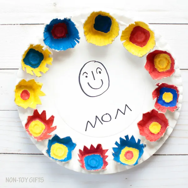 Paper plate Mother's Day portrait. Easy craft for kids to make and gift to mom or grandma | at Non-Toy Gifts