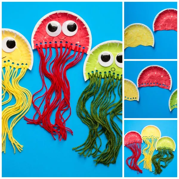 Paper plate jellyfish craft for kids. Ocean study unit craft.