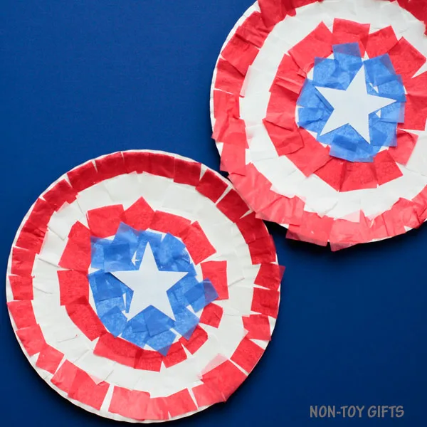 Captain America paper plate shield craft for kids