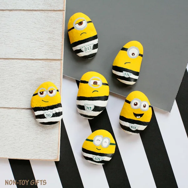 Minions in jail craft. Painted rocks for kids to make and play with. | at Non-Toy Gifts
